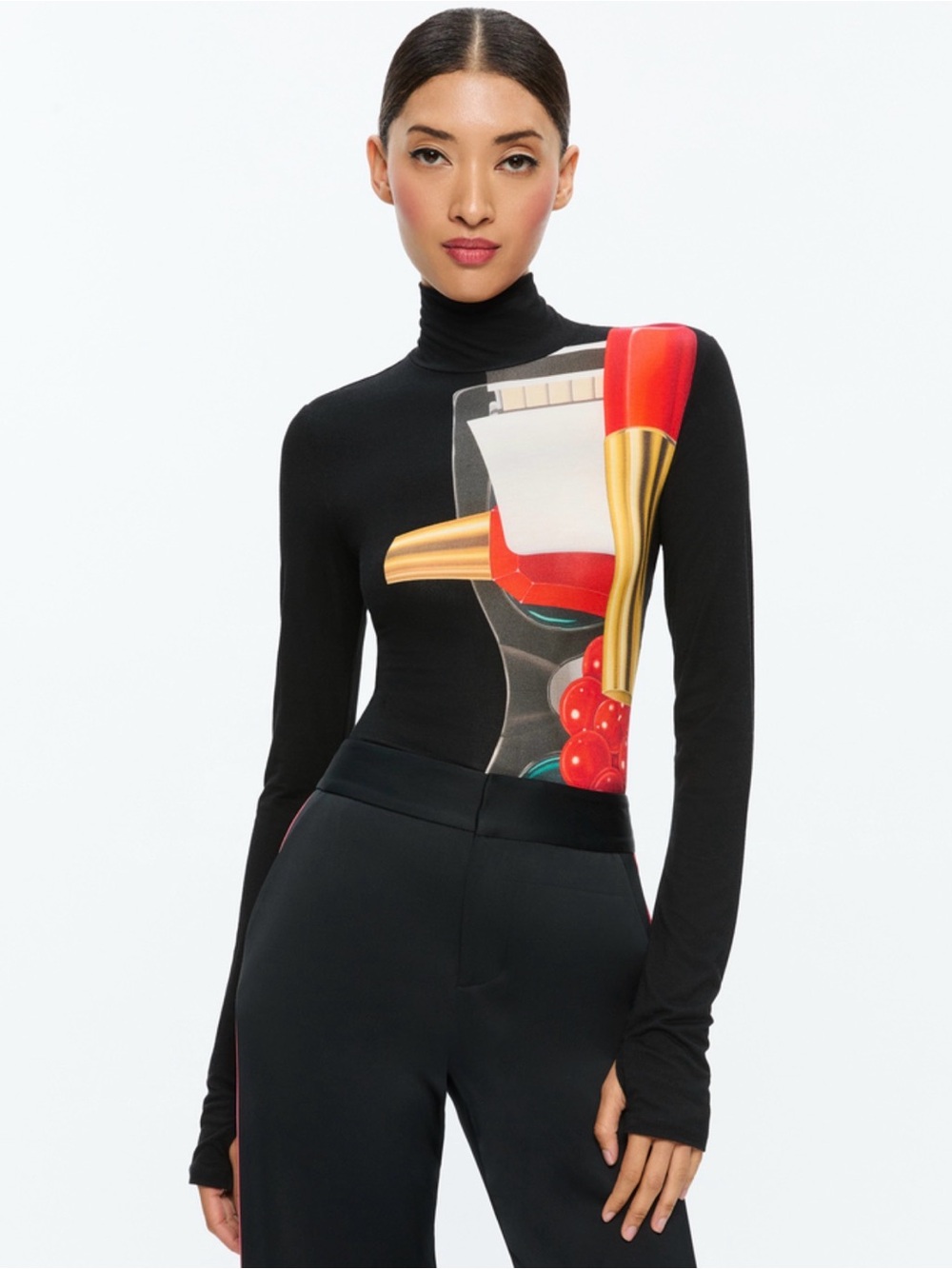 NWT Alice + Olivia X Tom Wesselmann Delaina Long Sleeve Turtleneck Top. Size XL - Picture 3 of 15